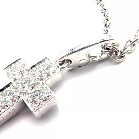Authentic! Cartier 18k White Gold Diamond Cross Pendant Chain Necklace - Picture 5 of 13